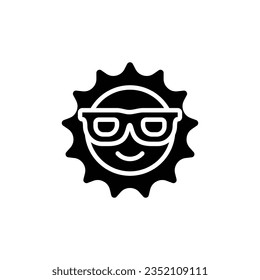 Sun with Glasses Smile Glyph Icon - Summer Season Icon Vector Illustration