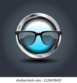 Sun glasses, steely rounded badge icon. For Ui/Game.