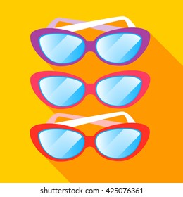Sun Glasses Summer Colorful Sunglasses Set Flat Vector Illustration