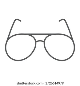 Icono de línea delgada gafas de sol, verano y playa, gafas vectoriales de señalización, un icono lineal en un fondo blanco, eps 10