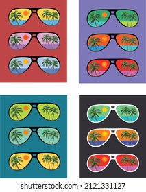 sun glasses with tropical beach reflection