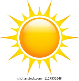 Sun glossy and bright shining with sharp rays. Graphic icon. Vector illustration