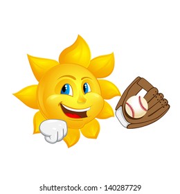 sun with glove is catching ball