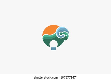 Sun and goat form a parachute and panorama logo