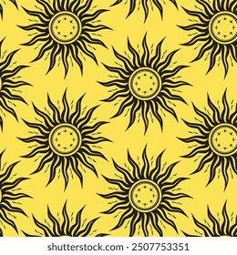 sun god goddess sunflower tattoo style vector in yellow green peach vector background wallpaper for print in textile and fashion high quality
