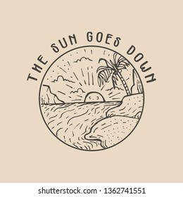 The sun goes down badge. beach badge with sun. tropical - Vector