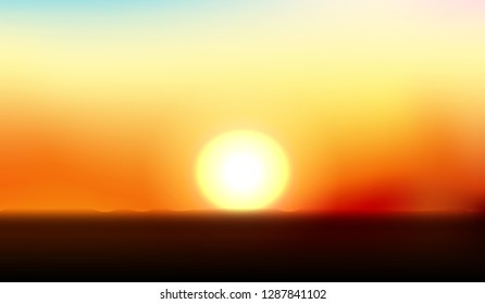 The sun is going down to the horizon. Used for making background images. vector