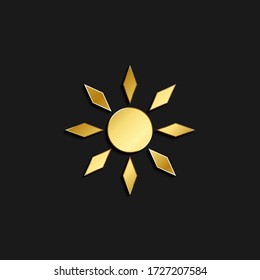 sun gold icon. Vector illustration of golden style. Summer time on dark background