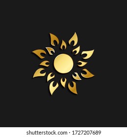 sun gold icon. Vector illustration of golden style. Summer time on dark background