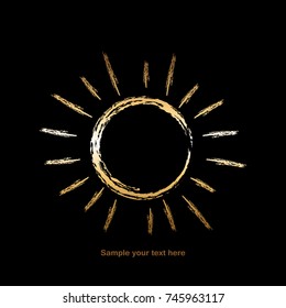 The sun. Golden sun on a black background.