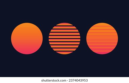 Sun gradient 80s in retro style. Vintage vector icon on dark background. Vector illustration