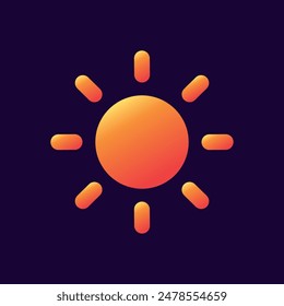 Sun Gradient Vector Flat Icon on Violet Background. Hot Weather, Heat, Climate, High Temperature, Day, Light Solid Sign.