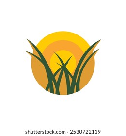 Sun grass circle lawn icon logo vector sunset design business