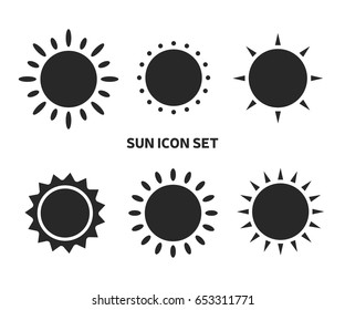 Sun gray icons set, vector sun sign collection, flat sun elements