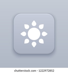 Sun, gray vector button with white icon on gray background