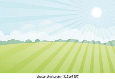sun with green landscape vector