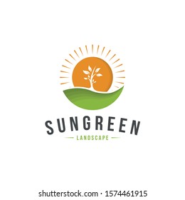 Sun green landscape vector logo