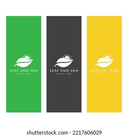 Sun  Green Leaf Logo Icons vector design template. Eco Sun Energy Logo isolated on black background