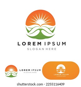Sun  Green Leaf Logo Icons vector design template. Eco Sun Energy Logo isolated on black background
