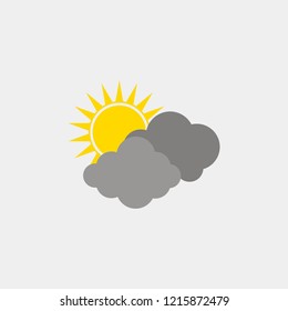 Sun with grey clouds. Flat icon