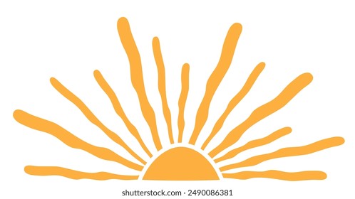 Sun groovy retro background. Horizontal wavy sun. Retro and vintage style 60s, 70s. Trendy. Vector illustration