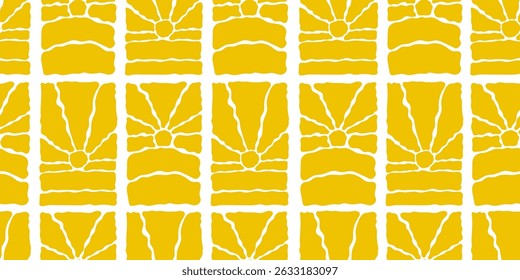 Sun groovy seamless pattern. Seamless floral pattern with a groovy 70s feel. Designed for interior decor, product packaging, and trendy digital assets 