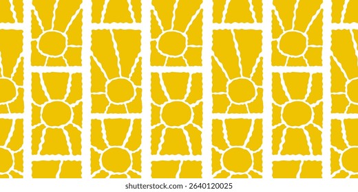 Sun groovy seamless pattern. Seamless floral pattern with a groovy 70s feel. Designed for interior decor, product packaging, and trendy digital assets 