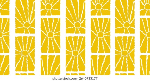 Sun groovy seamless pattern. Seamless floral pattern with a groovy 70s feel. Designed for interior decor, product packaging, and trendy digital assets 