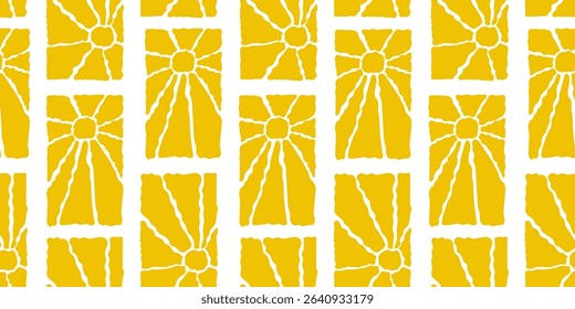 Sun groovy seamless pattern. Seamless floral pattern with a groovy 70s feel. Designed for interior decor, product packaging, and trendy digital assets 