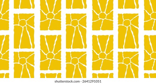 Sun groovy seamless pattern. Seamless floral pattern with a groovy 70s feel. Designed for interior decor, product packaging, and trendy digital assets 