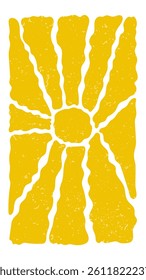 Sun groovy seamless pattern. Various yellow sun hippie square elements, hand drawn abstract wavy pattern in modern retro Matisse style. Vector illustration isolated on transparent background