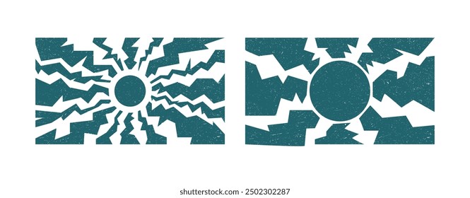 Conjunto de impresiones de Vertical de Sun groovy. Colección Dibujado a mano patrones florales abstractos con textura punteada vintage granulada . Moderno estilo retro de Matisse