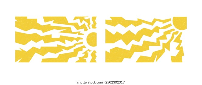 Sun groovy vertical prints set. Collection Hand drawn abstract floral patterns with vintage grainy stippling texture . Modern retro Matisse style