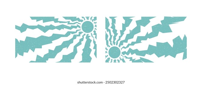 Sun groovy vertical prints set. Collection Hand drawn abstract floral patterns with vintage grainy stippling texture . Modern retro Matisse style