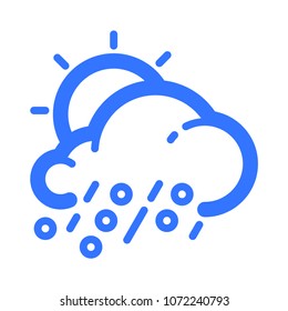 Sun, hail, cloud and rain line vector icon. Pictogram from set Weather forecast. Blue isolated on white background.