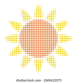 Sun halftone vector pictogram. Illustration style is dotted iconic Sun icon symbol on a white background. Halftone texture is round items.