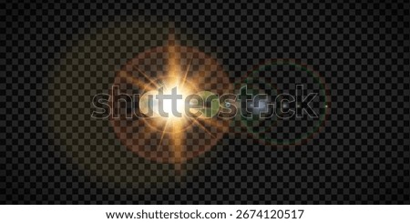Sun halo flare effect with transparent sunshine light and sunlight shine. Ray glow burst background png like beam glare or summer vector. Sunrise bright star sky with lens sunbeam or yellow sparkle.