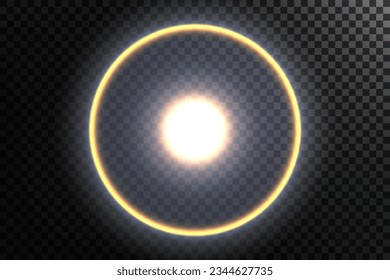 Sun Halo and Golden Edge Isolated on Transparent Pattern, Vector Illustration