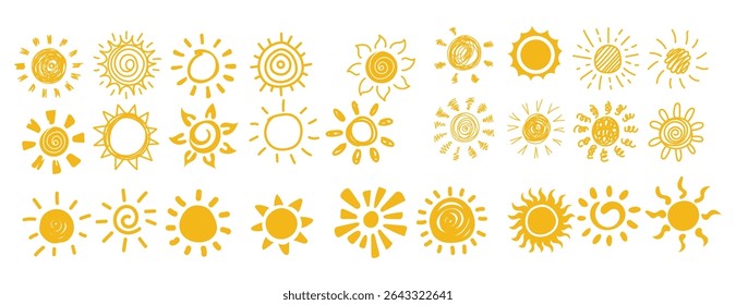 Sun hand drawing vector set