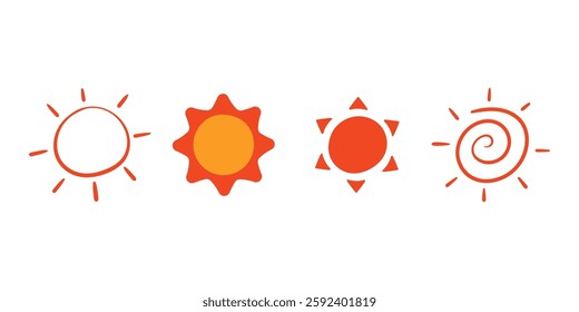 Sun hand drawn art vector icons. sun drawing illustration