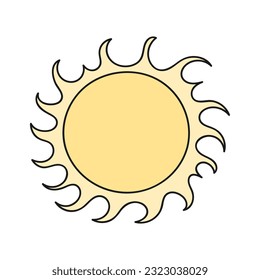 Sun hand drawn cartoon illustration. Flat style design, isolated vector. Kids print element, astronomy, astrology, celestial body, Solar system, space travel, cosmos, science fiction