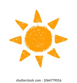 Sun hand drawn with crayons isolated on white background. Vector illustration.