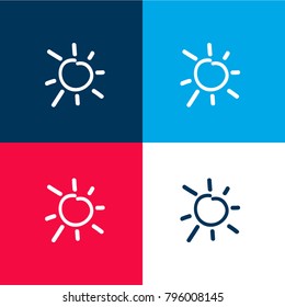 Sun hand drawn day symbol four color material and minimal icon logo set in red and blue