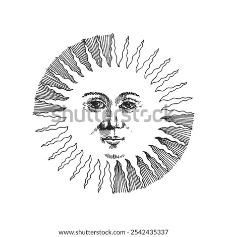 The Sun, hand drawn in engraving style, vector vintage illustration