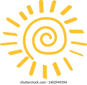 Sun hand drawn icon isolated on white background. Handdrawn sun vector for logo, circle line and icon design. Summer concept. Sunshine vector illustration. Sun sketch doodle