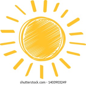 Sun hand drawn icon isolated on white background. Hand drawn sun vector for logo, circle line and icon design. Summer concept. Sunshine vector illustration. Sun sketch doodle