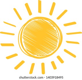 Sun hand drawn icon isolated on white background. Handdrawn sun vector for logo, circle line and icon design. Summer concept. Sunshine vector illustration. Sun sketch doodle