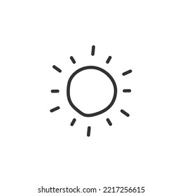 Sun hand drawn icon. Sun line icon. Sunshine vector sign. EPS 10 sunny symbol. Weather forecast sun outline sign design. Sunlight with ray pictogram