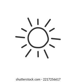 Sun hand drawn icon. Sun line icon. Sunshine vector sign. EPS 10 sunny symbol. Weather forecast sun outline sign design. Sunlight with ray pictogram