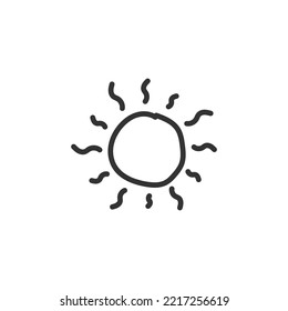 Icono dibujado a mano por el sol. Icono de línea solar. Signo vector Sunshine. Símbolo de la EPS 10 soleado. Diseño de señalización del perfil solar de previsión meteorológica. Luz solar con pictograma de rayos